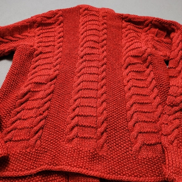 Hand Knit Cable Knit Wool Cardigan Sweater Cardigan Hand Knit Vtg - Picture 10 of 15